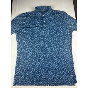 johnnie-O Polo Shirt Size L Blue Floral Vine Performance Short Sleeve Golf